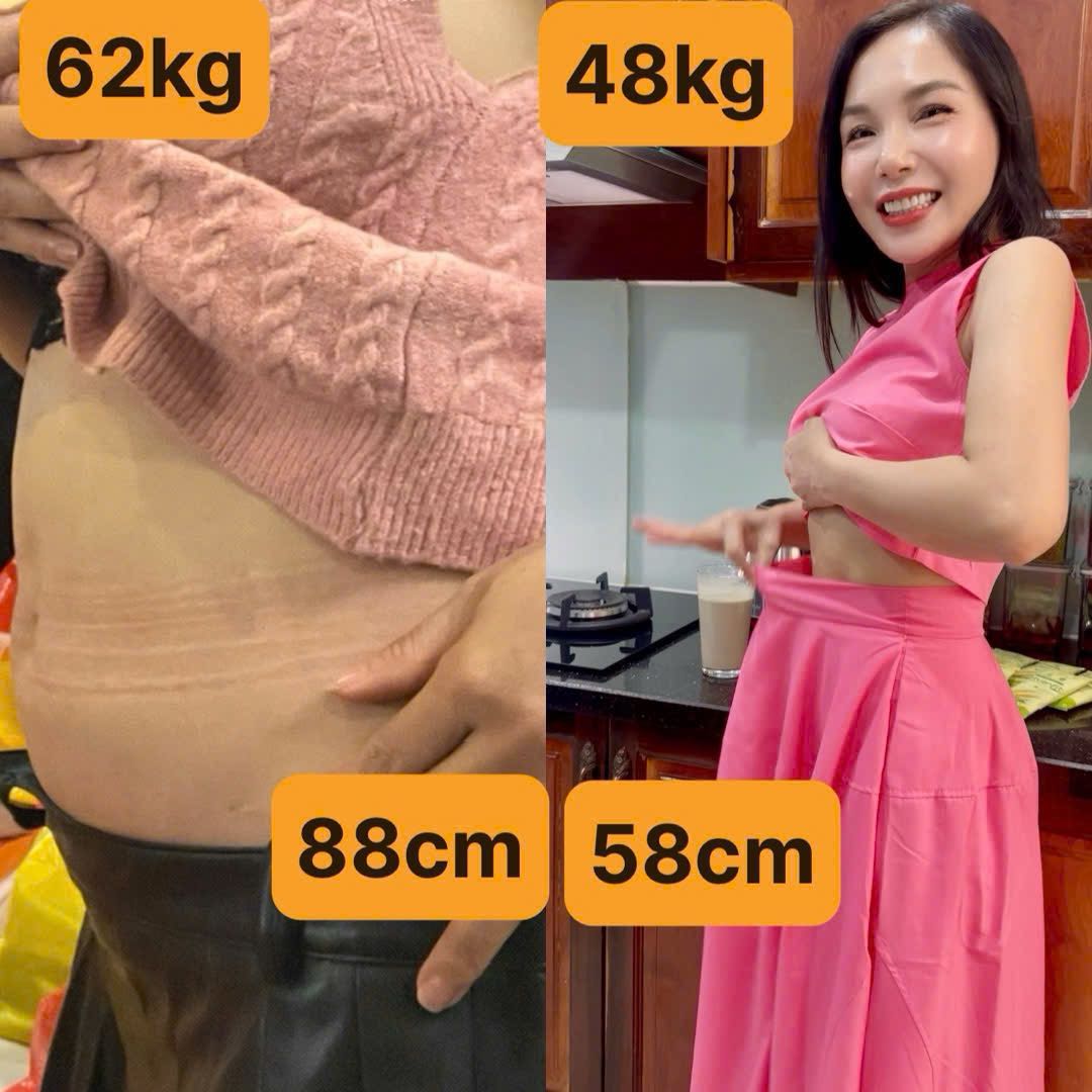 Trước sau: 62kg giảm còn 48kg, eo 88cm còn 58cm