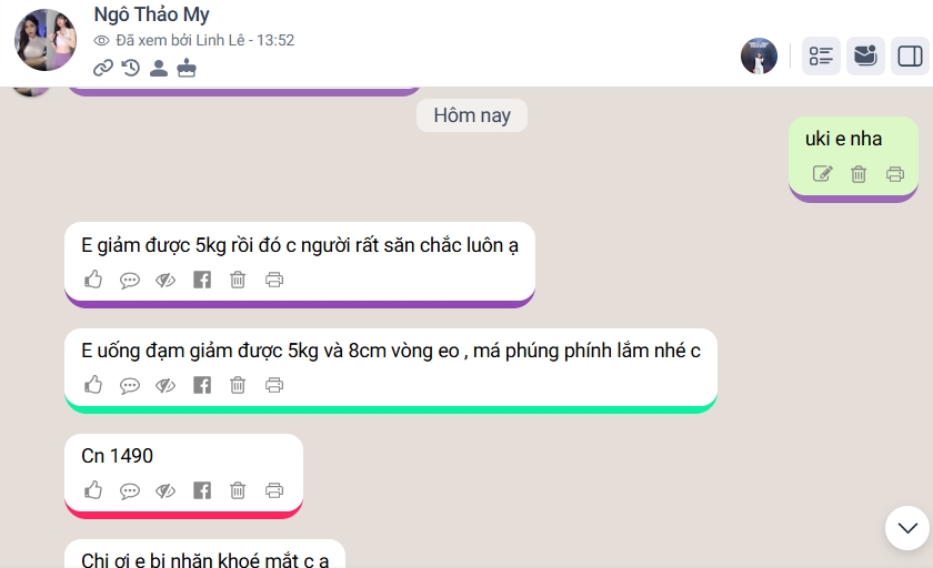 Khách nhắn: giảm được 3kg